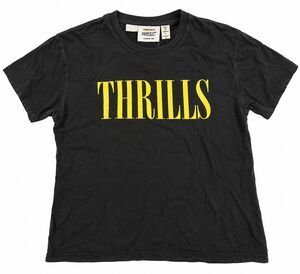 Y2K Black Thrills Spellout Logo Streetwear Yellow Graphic T-Shirt Size Large